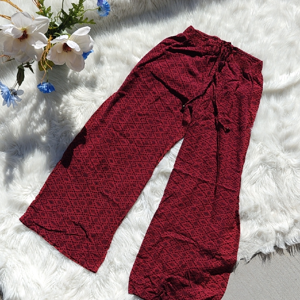 Angie Burgundy Printed Wide-Leg Pants